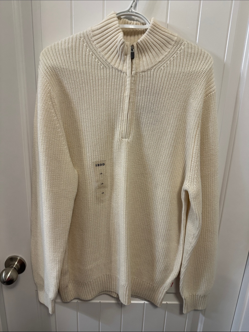 Izod Men's Cream Half-Zip Knit Sweater
